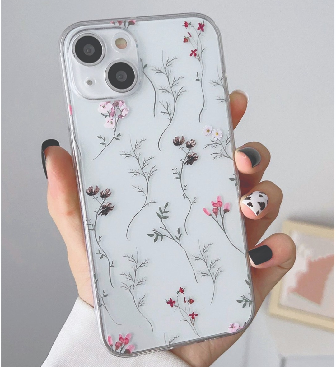 Mor Çiçek Desenli 2MM Lüx Şeffaf Telefon Kılıfı