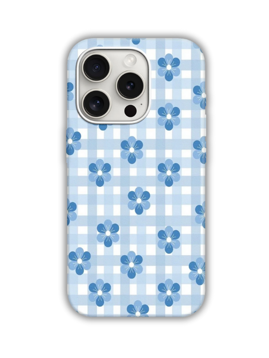 Blue Flowers Desenli Lüx Premium İçi Kadifeli Telefon Kılıfı KOD 711